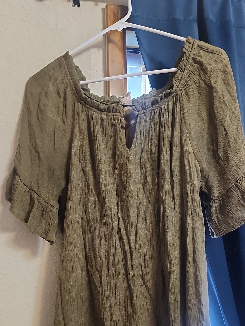 NAIF Olive Green Peasant Tunic with Ruffle Sleeves